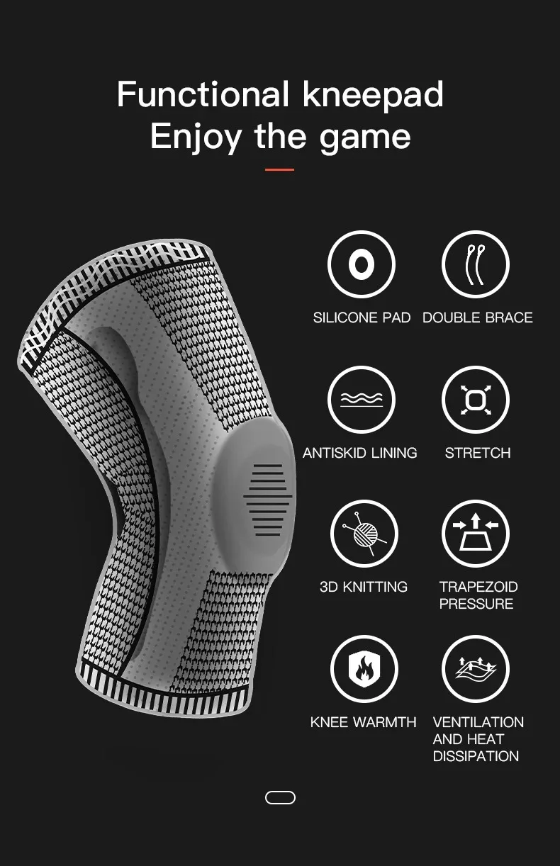 1PC Silicone Knee Pads Strap Patella Medial Support Meniscus Compression Knee Braces for Running Sport Knee Protection 1PC Silicone Knee Pads Strap Patella Medial Support Meniscus Compression Knee Braces for Running Sport Knee Protection
